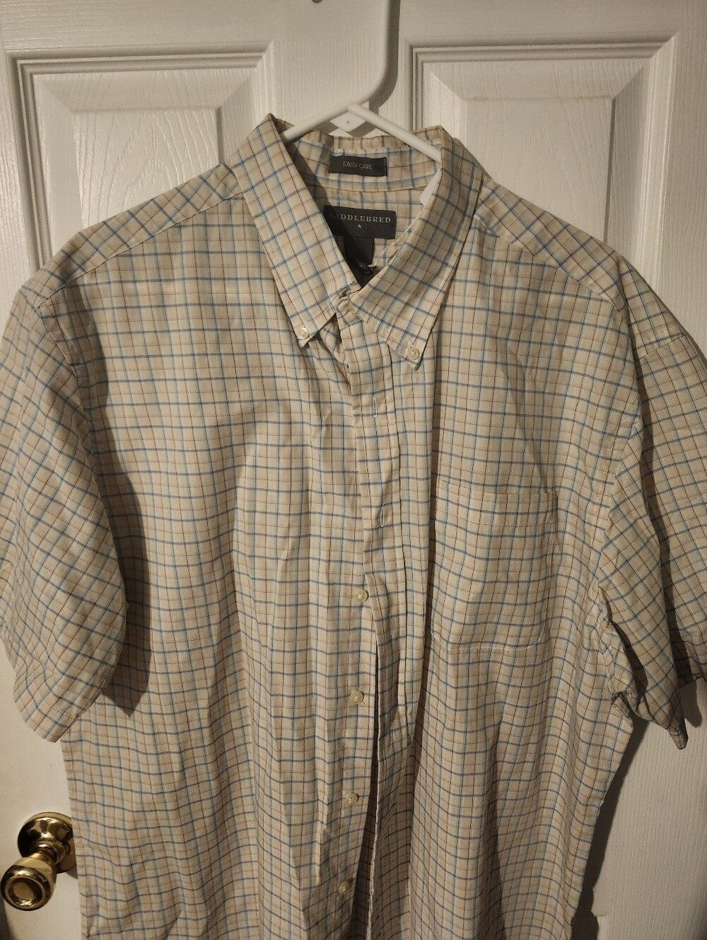 Saddlebred Short-Sleeve Plaid Button-Down Shirt - Cream & Blue